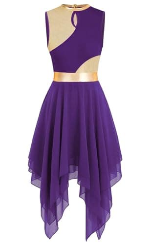 ELLYDOOR Gold Color Block Sleeveless Flowy Skirt Dance Tunic Costumes