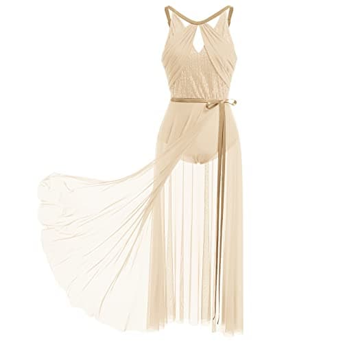 AFAVOM Women's Lyrical Dance Dress with Sequin Leotard & Wrap Skirt