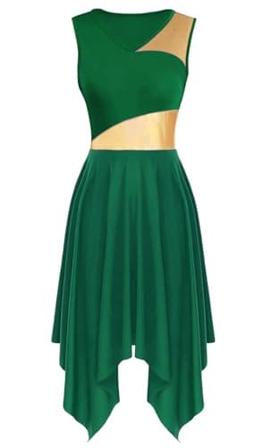 YrsZX Women's Metallic Color Block Sleeveless Tunic Overlays Worship Dance Dress