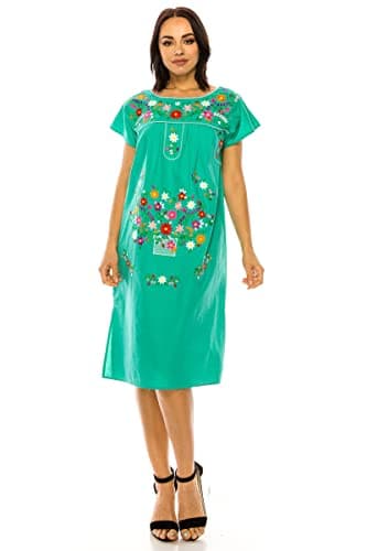 Unik Women's Embroidered Mexican Bohemian Long Casual Dress