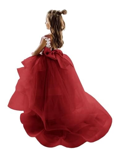 Zikusel Lace Applique Flower Girl Tiered Tulle Wedding Dress
