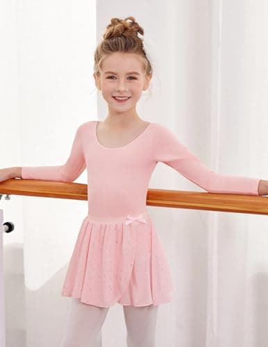 Zaclotre Girls' Long Sleeve Shiny Ballet Leotard Dance Outfit for 3-11Y