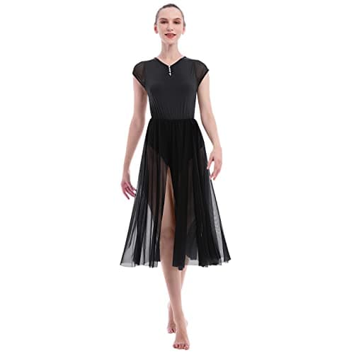 ODASDO Women's Modern Contemporary Dance Costumed Maxi Split Mesh Dress