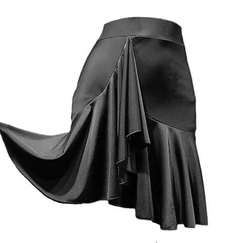 ZYMOZYM Women Black Asymmetrical Lotus Dance Skirt with Underwear