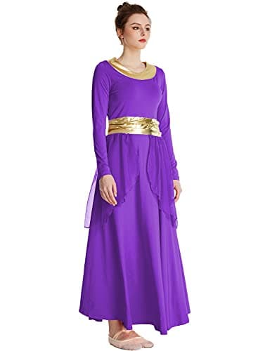 MYRISAM Women's Metallic Waistband Liturgical Dance Robe & Chiffon Skirt