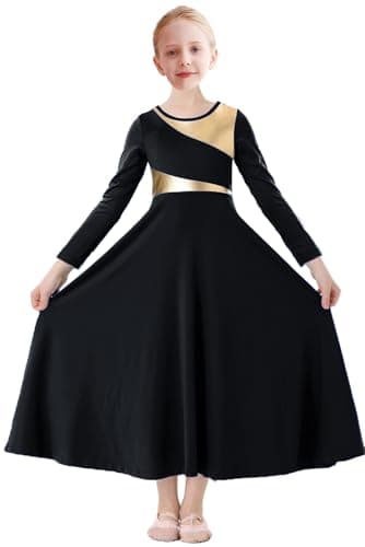 ORIDOOR Girls' Metallic Gold Liturgical Dance Dress for Worship