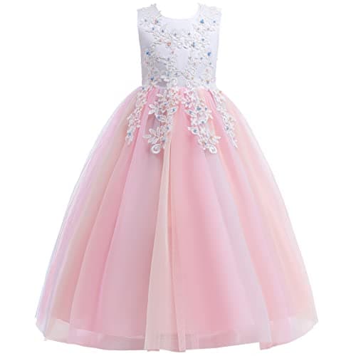 Weileenice Little/Big Girls Lace Bridesmaid Dress