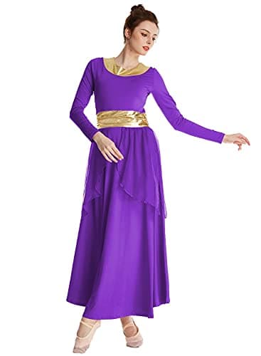 MYRISAM Women's Metallic Waistband Liturgical Dance Robe & Chiffon Skirt