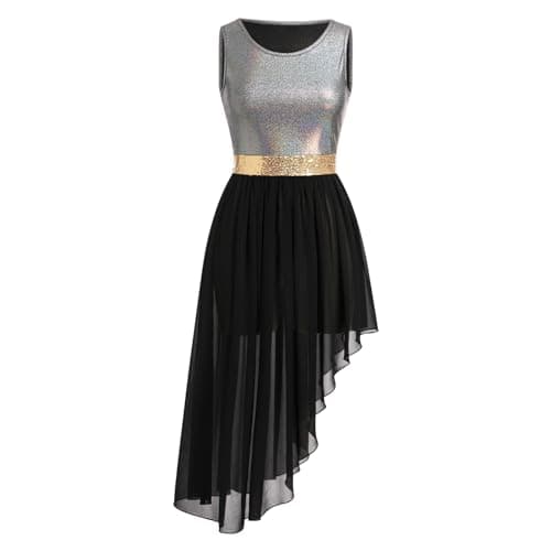 AFAVOM Women's Metallic Sequin Liturgical Dance Dress with Ruffle Overlay