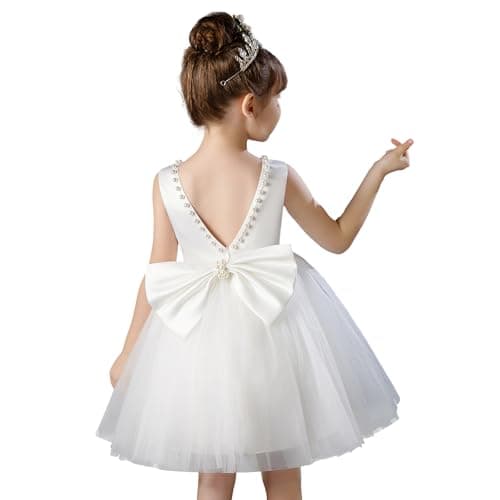 KAQININI Kids' Satin Tulle Maxi Wedding Dress for Flower Girls & Bridesmaids