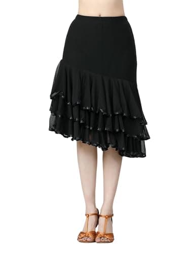 CISMARK Elegant Long Swing Mesh Skirt for Women Latin Dance Party