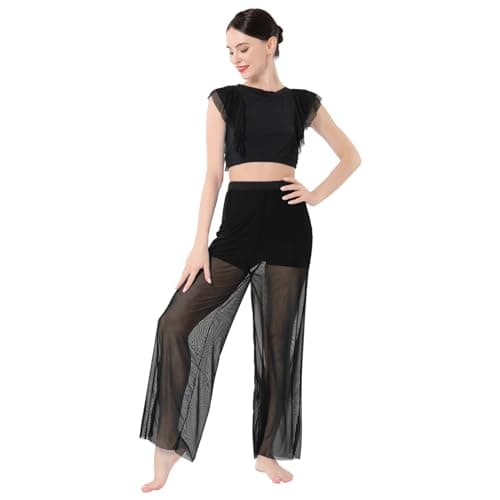 IBAKOM Women's Lyrical Dance 2PCS Chiffon Crop Top & Shorts Outfits