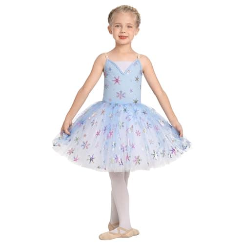 ODASDO Kids Ballet Leotard with Tutu Skirt and Sequin Camisole Dress for Performances