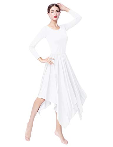 ZX Women's Long Sleeve Praise Dance Dress with Pleated Swing Skirt