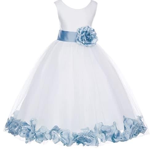 ekidsbridal White Floral Rose Petals Flower Girl Dress