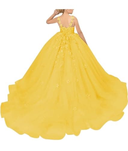 PSAISY Floral Applique Tulle Flower Girl Dress for Weddings & Birthday Parties