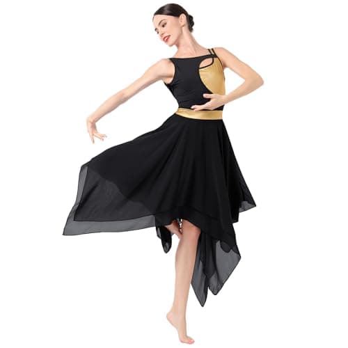 AFAVOM Women's Shiny Metallic Lyrical Dance Costume & Flowy Skirt