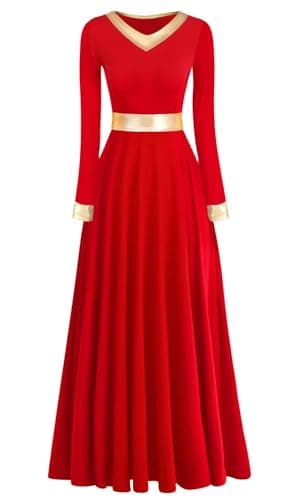ELLYDOOR Women's Long Sleeve Metallic Gold Praise Dance Dress Liturgical Worship Costume