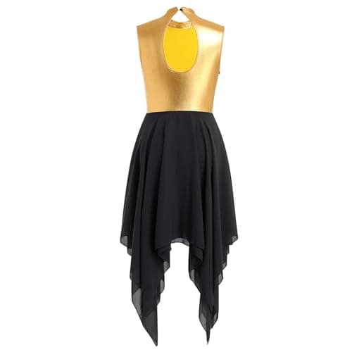 ODASDO Women's Sleeveless Metallic Gold Chiffon Midi Dance Dress - XS to XL