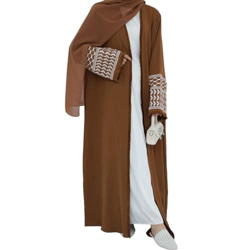 Odizli Women's Ramadan Abaya Embroidered Open Front Cardigan