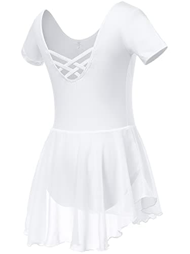 Soudittur Girls Cotton Short Sleeve Ballet Leotard with Skirt 3-11 Years