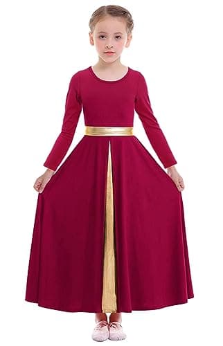Z&X Girls Liturgical Dance Dress Wide Swing Skirt Long Sleeve Worshiprobe