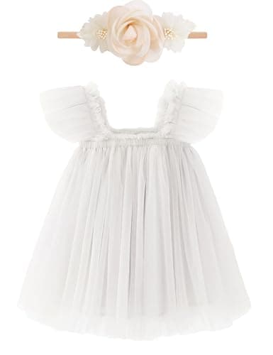 ANHDM Baby Girl First Birthday Cake Smash Outfit with Flower Headband