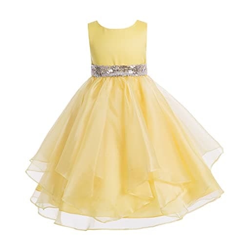 ekidsbridal Asymmetric Ruffled Organza Sequin Flower Girl Dress