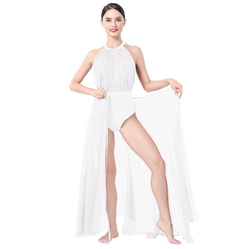 IBAKOM Women's Lyrical Dance Two Piece Sleeveless Leotard and Skirt