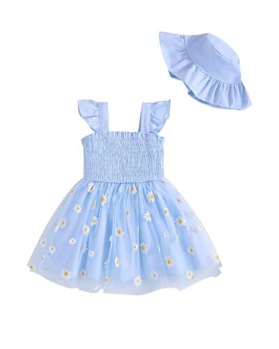 Saeaby Girls' Tulle Halter Smocked Dress Casual Summer Outfit