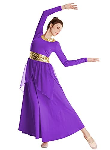 MYRISAM Women's Metallic Waistband Liturgical Dance Robe & Chiffon Skirt