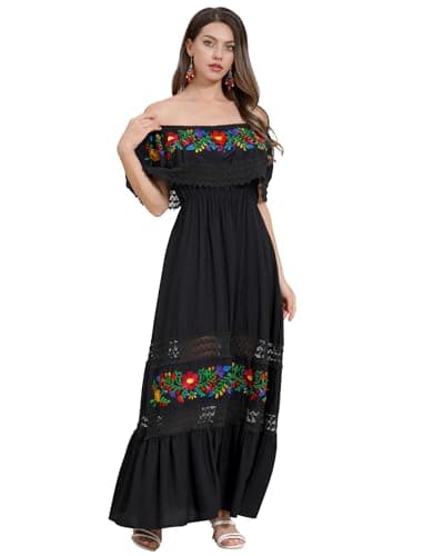 Off Shoulder Floral Print Mexican Maxi Dress for Women