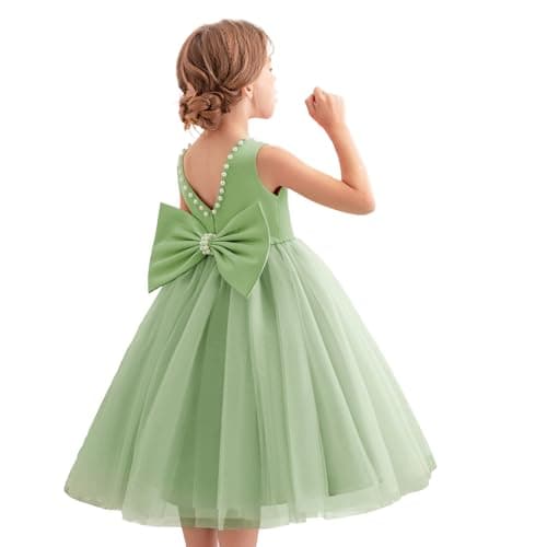 KAQININI Kids' Satin Tulle Maxi Wedding Dress for Flower Girls & Bridesmaids