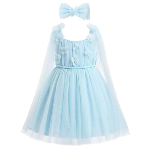 ODOLDI Baby Flower Girl Sleeveless Spaghetti Straps Floral Embroidered Toddler Party Dress