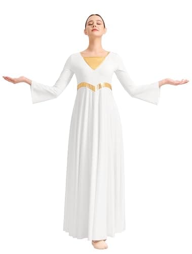 Sanmsoner Women's Metallic Cross Praise Dance Liturgical Long Sleeve Dress