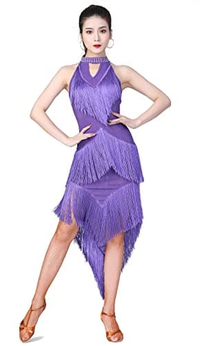 Women's Ballroom Latin Dance Dress with Swallowtail Fringe Skirt