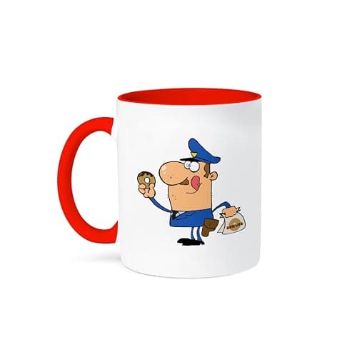 Funny Cartoon Cop Eating Donuts Mug - 3dRose