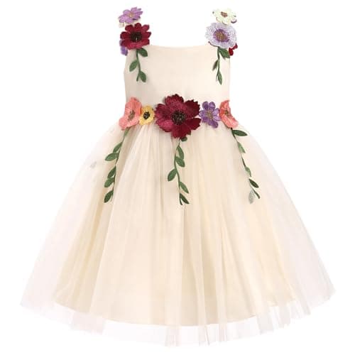 ODASDO Flower Girl A-line Tutu Dress Floral Embroidery Square Neck