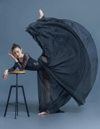 TLMNU Women's Gradient Chiffon Long Swing Skirt for Modern Ballet Performance