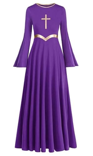 Z&X Women's Modern Worship Long Dresses Liturgical Metal Color Block Dance Robe