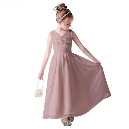 Little Girls Formal Party Dress - Long Chiffon Flower Girl Wedding Bridesmaid Dress