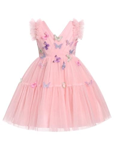 IMEKIS Girls' Butterfly Sparkle Tulle Dress for Weddings and Birthdays 2-10T