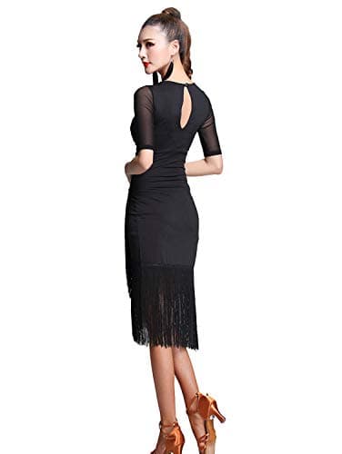 Z&X Women's V Neck Fringed Tango Salsa Dress with Shorts