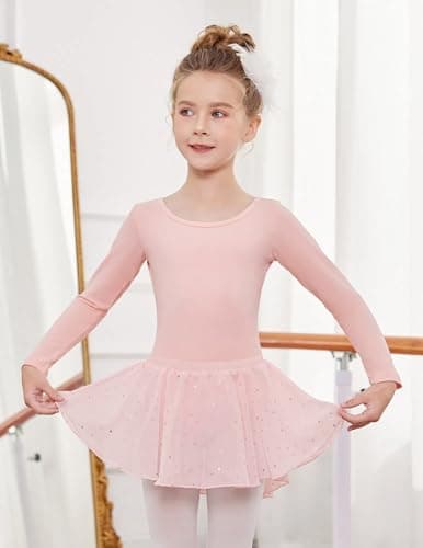 Zaclotre Long Sleeve Ballet Leotard with Crisscross Back & Shiny Skirt Combo
