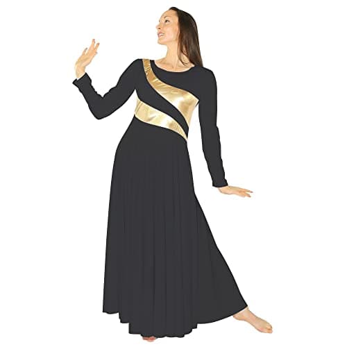 Danzcue Womens Metallic Bicolor Full Length Worship Dance Dress