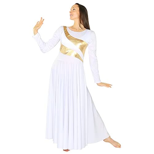 Danzcue Womens Metallic Bicolor Full Length Worship Dance Dress