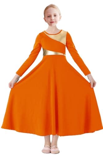 ORIDOOR Girls' Metallic Gold Liturgical Dance Dress for Worship