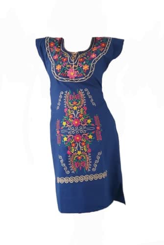 Puerta21 Authentic Mexican Embroidered Long Sleeve Dress (M, Black and Colors)