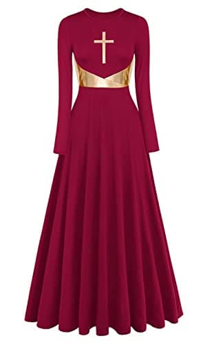 ELLYDOOR Womens Metallic Cross Worship Dance Dress Full Length Liturgical Robe
