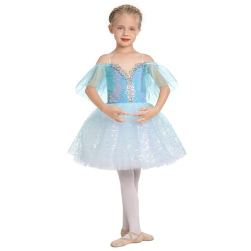 ODASDO Kids Ballet Leotard with Tutu Skirt and Sequin Camisole Dress for Performances